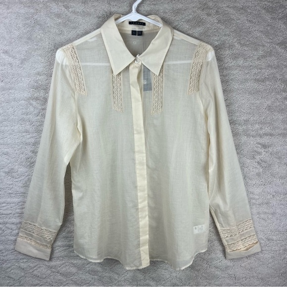 NWT Women's THEORY Alynn Ivory Button Down Shirt Sz L Washed Gauze - Picture 13 of 15